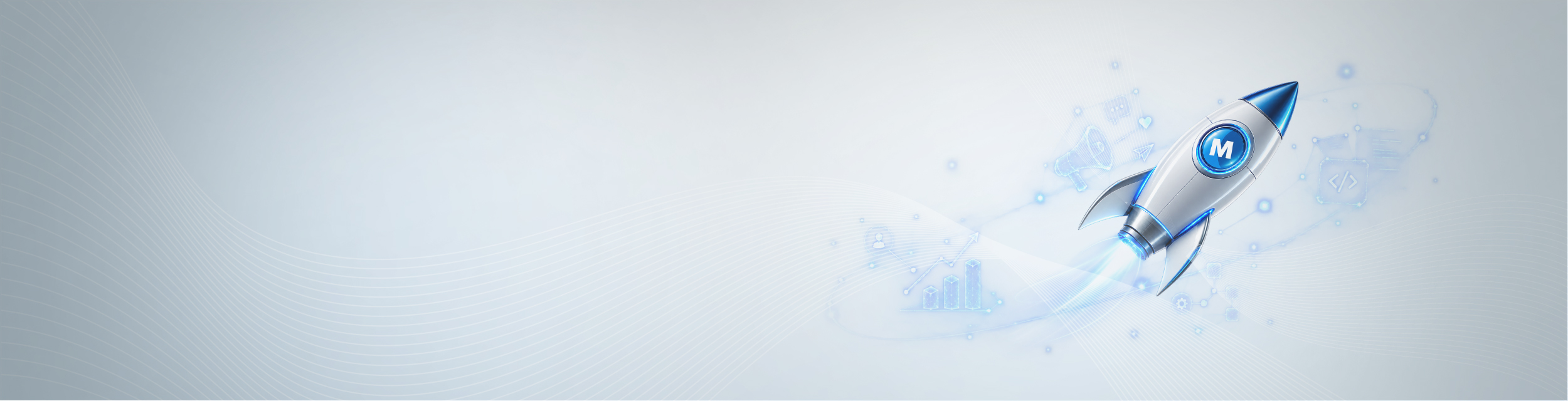 Header image featuring a rocket launching and digital symbols representing growth, innovation, and technology.